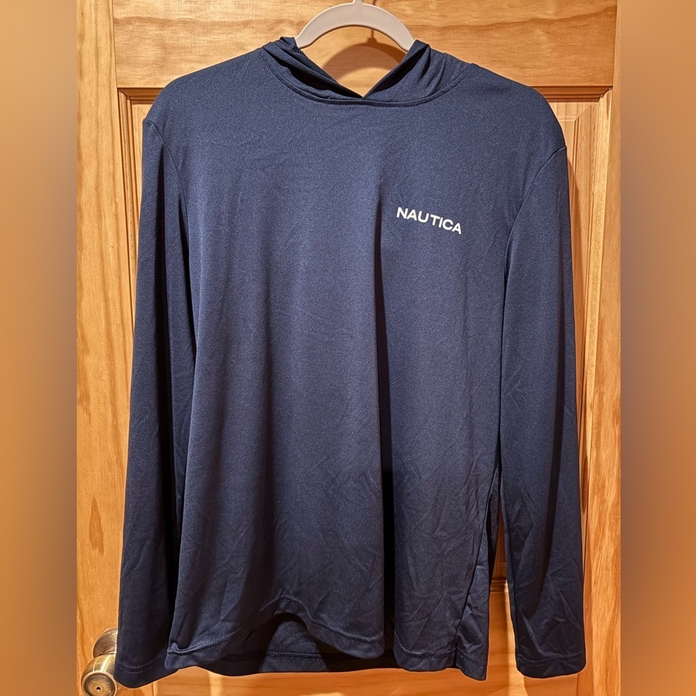 Nautica Men's Navy Blue Shirt Nautica Logo Graphic Swim Shirt with hood size S